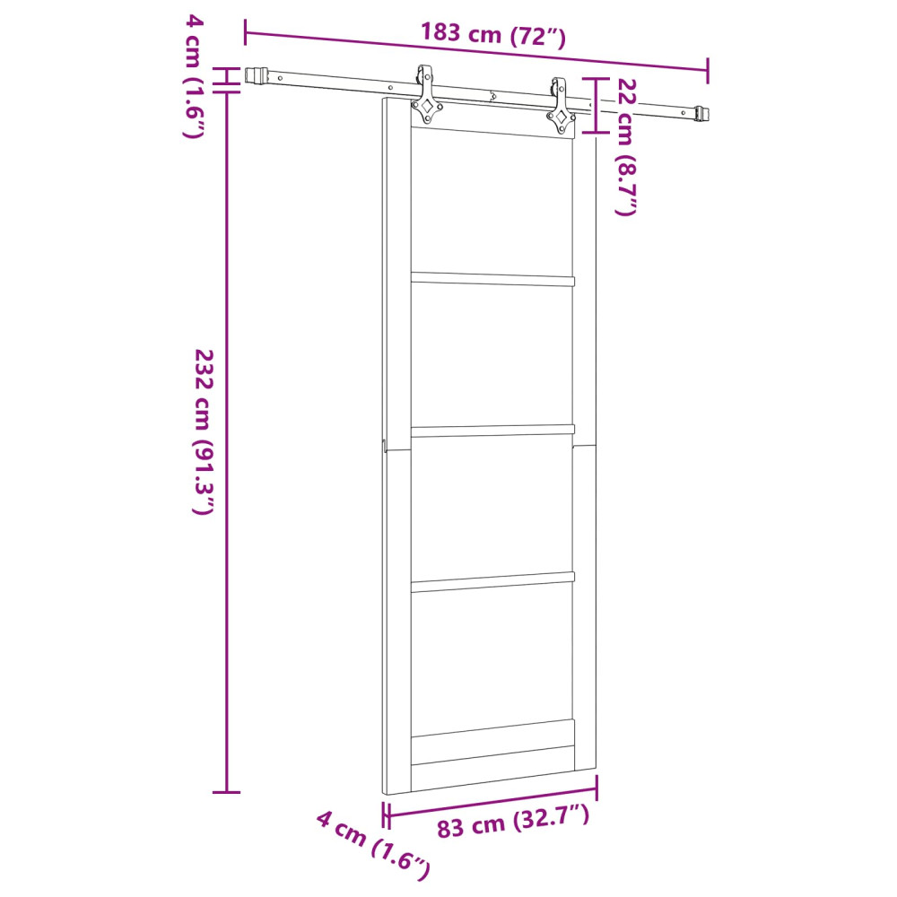 Produktbild för Skjutdörr Naturlig och svart 83 x 232 cm Massiv furu