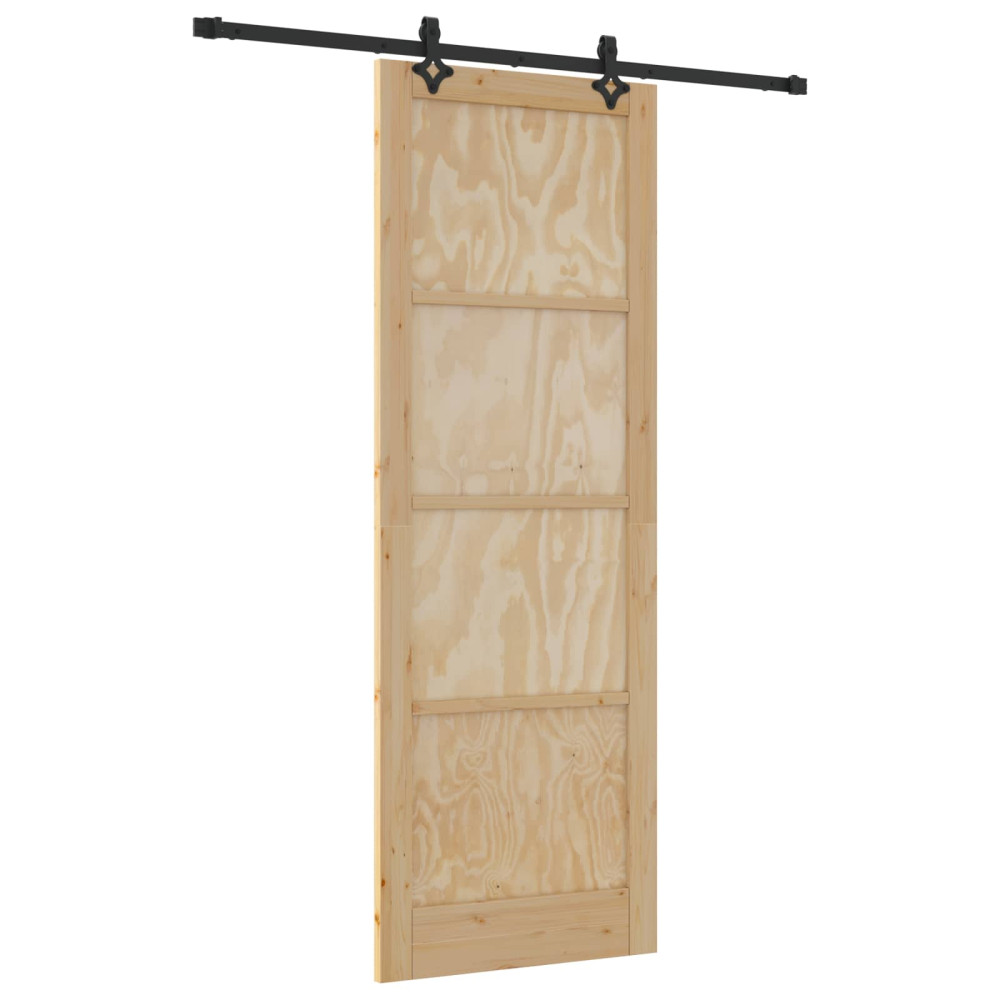 Produktbild för Skjutdörr Naturlig och svart 83 x 232 cm Massiv furu
