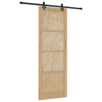Produktbild för Skjutdörr Naturlig och svart 83 x 232 cm Massiv furu
