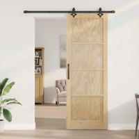 Produktbild för Skjutdörr Naturlig och svart 83 x 232 cm Massiv furu