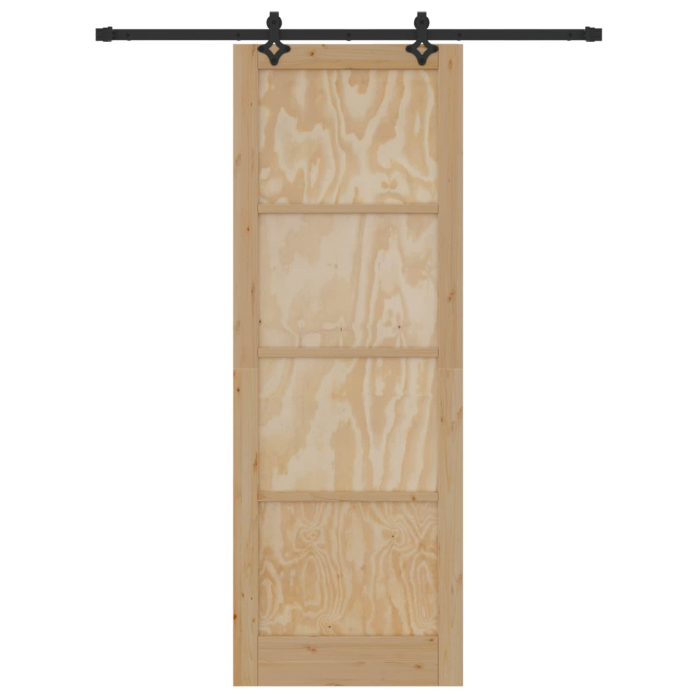 Produktbild för Skjutdörr Naturlig och svart 83 x 232 cm Massiv furu