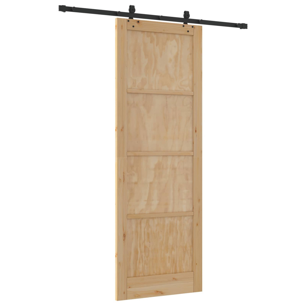 Produktbild för Skjutdörr Naturlig och svart 83 x 232 cm Massiv furu
