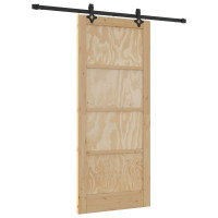 Produktbild för Skjutdörr Naturlig och svart 86 x 198,5 cm Massiv furu