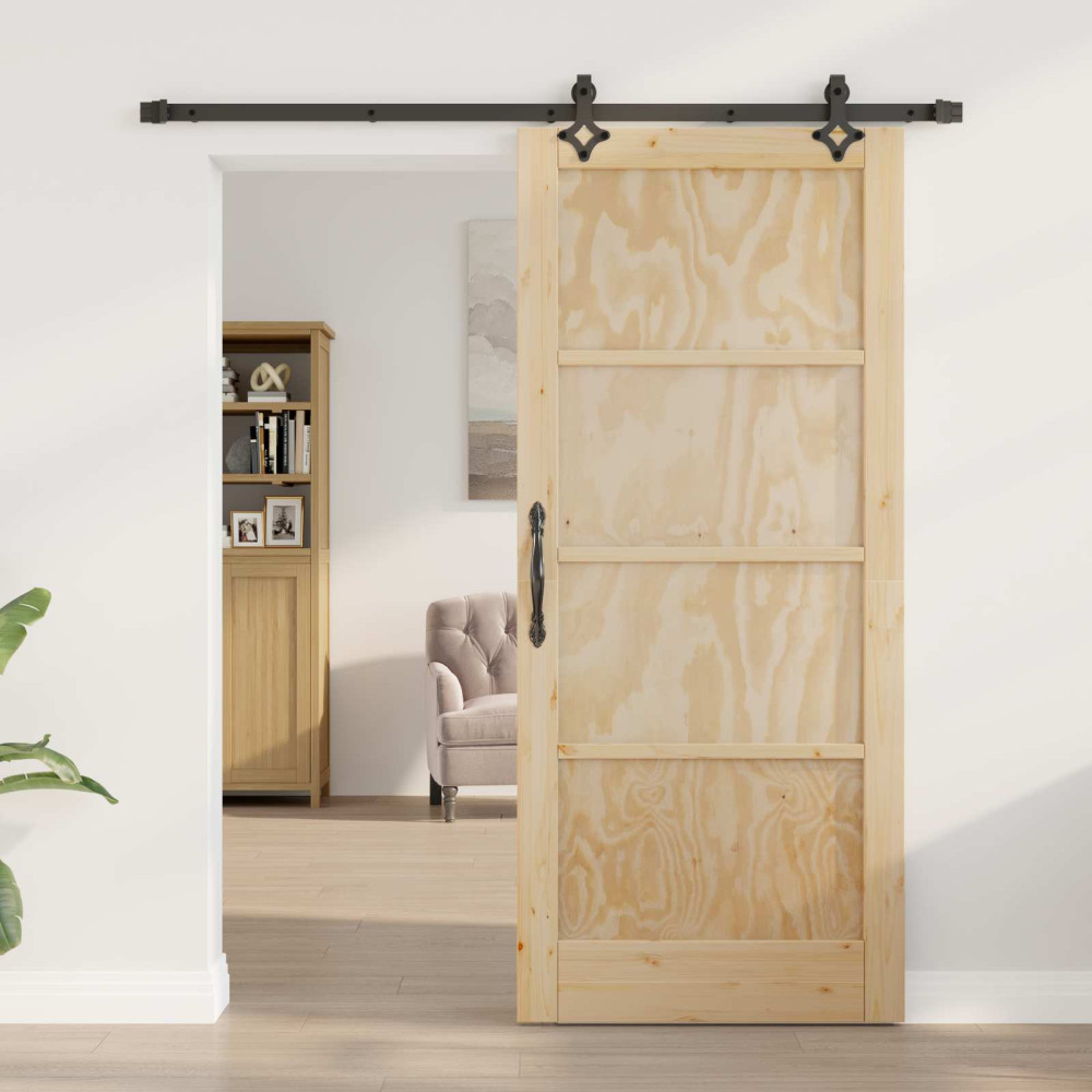 Produktbild för Skjutdörr Naturlig och svart 86 x 198,5 cm Massiv furu