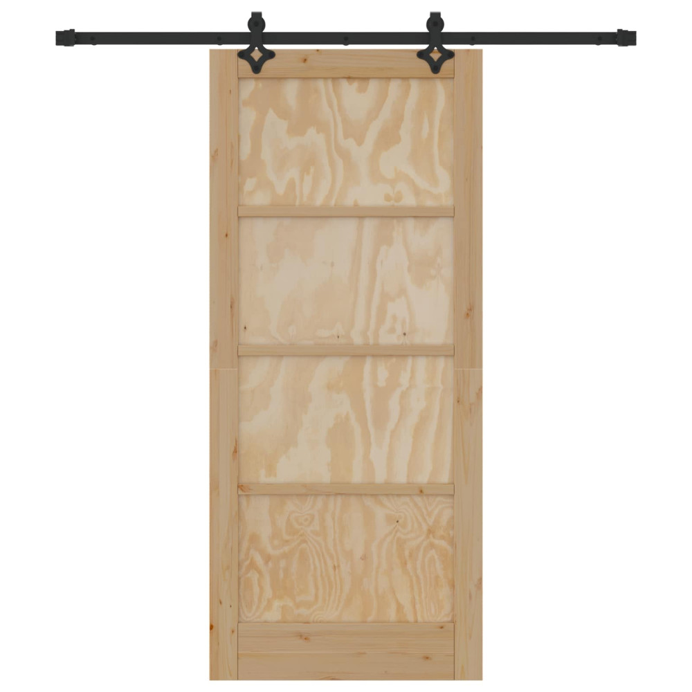 Produktbild för Skjutdörr Naturlig och svart 86 x 198,5 cm Massiv furu