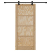 Produktbild för Skjutdörr Naturlig och svart 86 x 198,5 cm Massiv furu