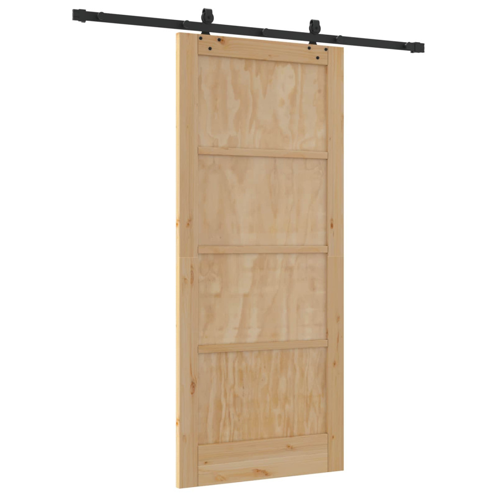 Produktbild för Skjutdörr Naturlig och svart 86 x 198,5 cm Massiv furu