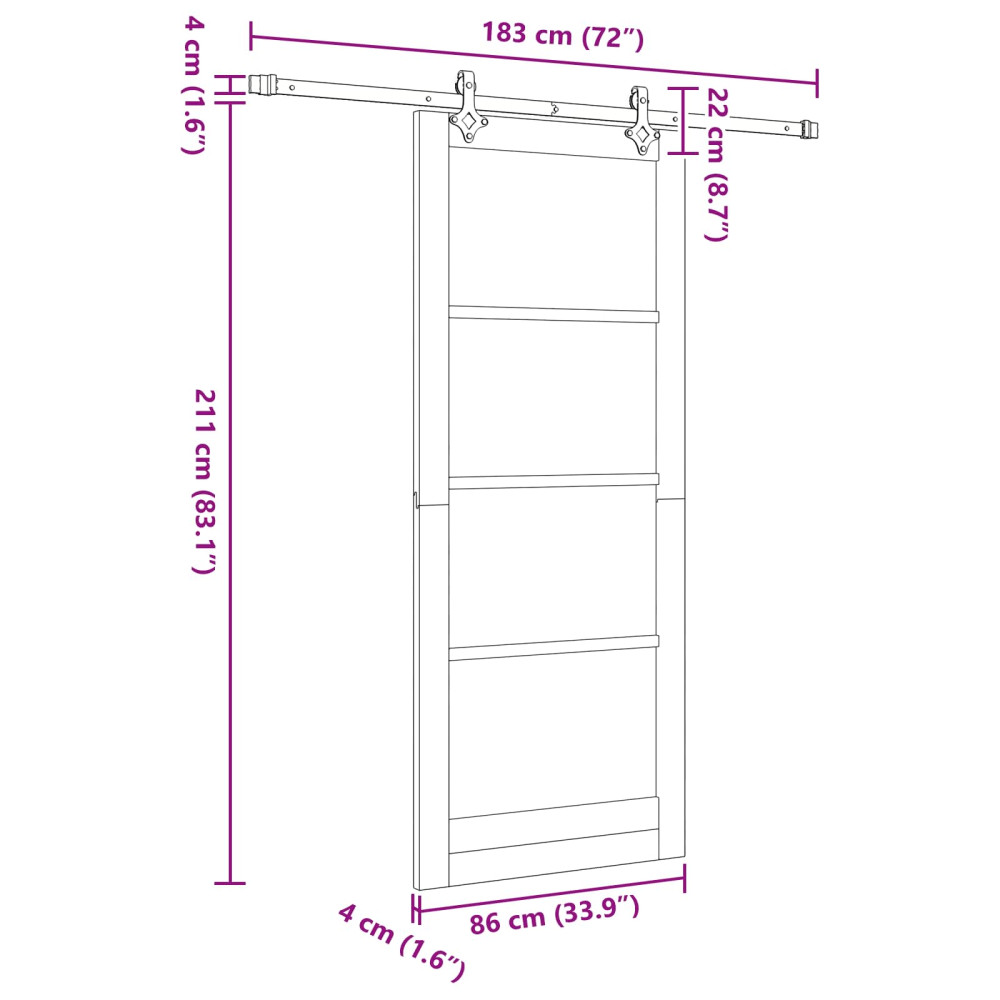 Produktbild för Skjutdörr Naturlig och svart 86 x 211 cm Massiv furu
