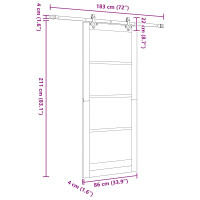 Produktbild för Skjutdörr Naturlig och svart 86 x 211 cm Massiv furu