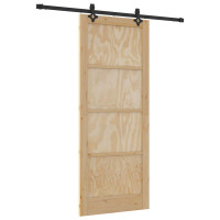 Produktbild för Skjutdörr Naturlig och svart 86 x 211 cm Massiv furu
