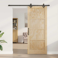 Produktbild för Skjutdörr Naturlig och svart 86 x 211 cm Massiv furu