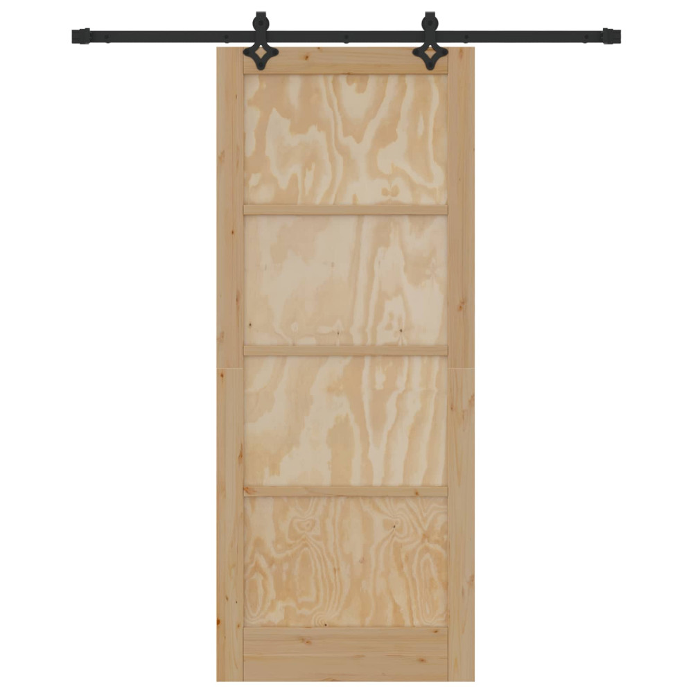 Produktbild för Skjutdörr Naturlig och svart 86 x 211 cm Massiv furu