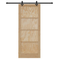 Produktbild för Skjutdörr Naturlig och svart 86 x 211 cm Massiv furu