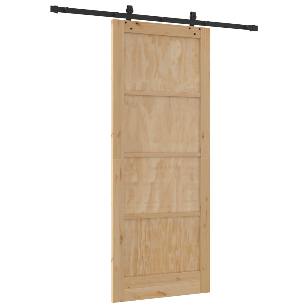 Produktbild för Skjutdörr Naturlig och svart 86 x 211 cm Massiv furu