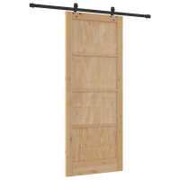 Produktbild för Skjutdörr Naturlig och svart 86 x 211 cm Massiv furu