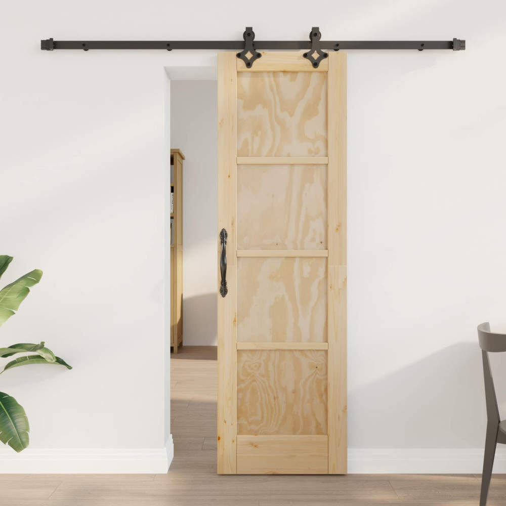 Produktbild för Skjutdörr Naturlig och svart 61 x 198,5 cm Massiv furu