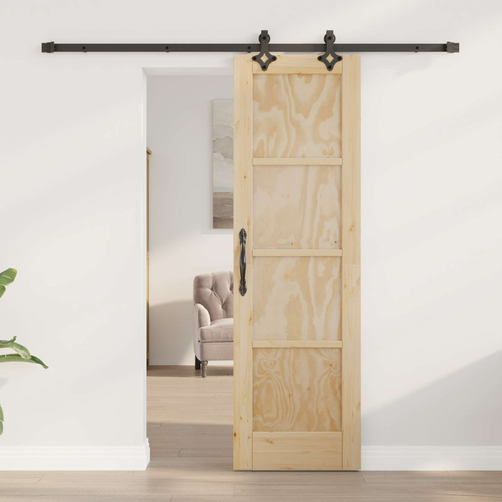 Produktbild för Skjutdörr Naturlig och svart 61 x 198,5 cm Massiv furu