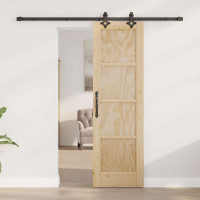 Produktbild för Skjutdörr Naturlig och svart 61 x 198,5 cm Massiv furu