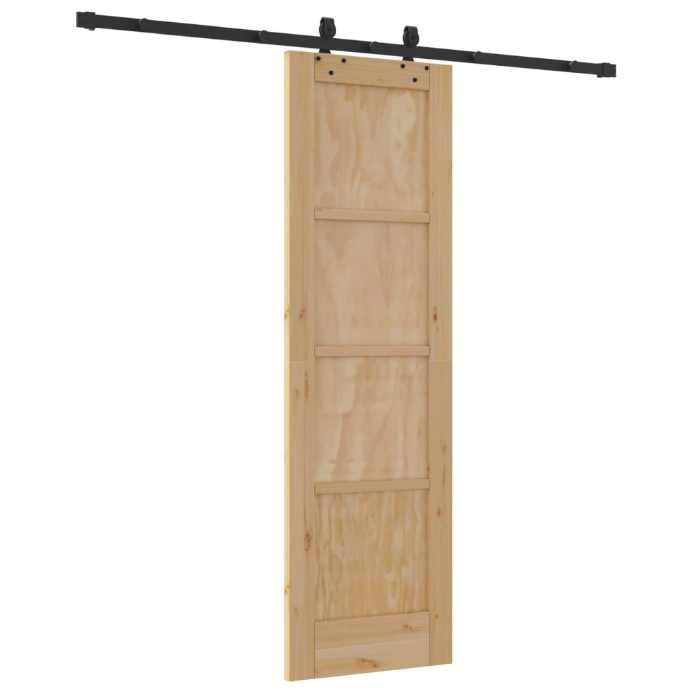 Produktbild för Skjutdörr Naturlig och svart 61 x 198,5 cm Massiv furu