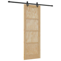 Produktbild för Skjutdörr Naturlig och svart 73,5 x 211 cm Massiv furu