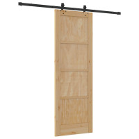 Produktbild för Skjutdörr Naturlig och svart 73,5 x 211 cm Massiv furu