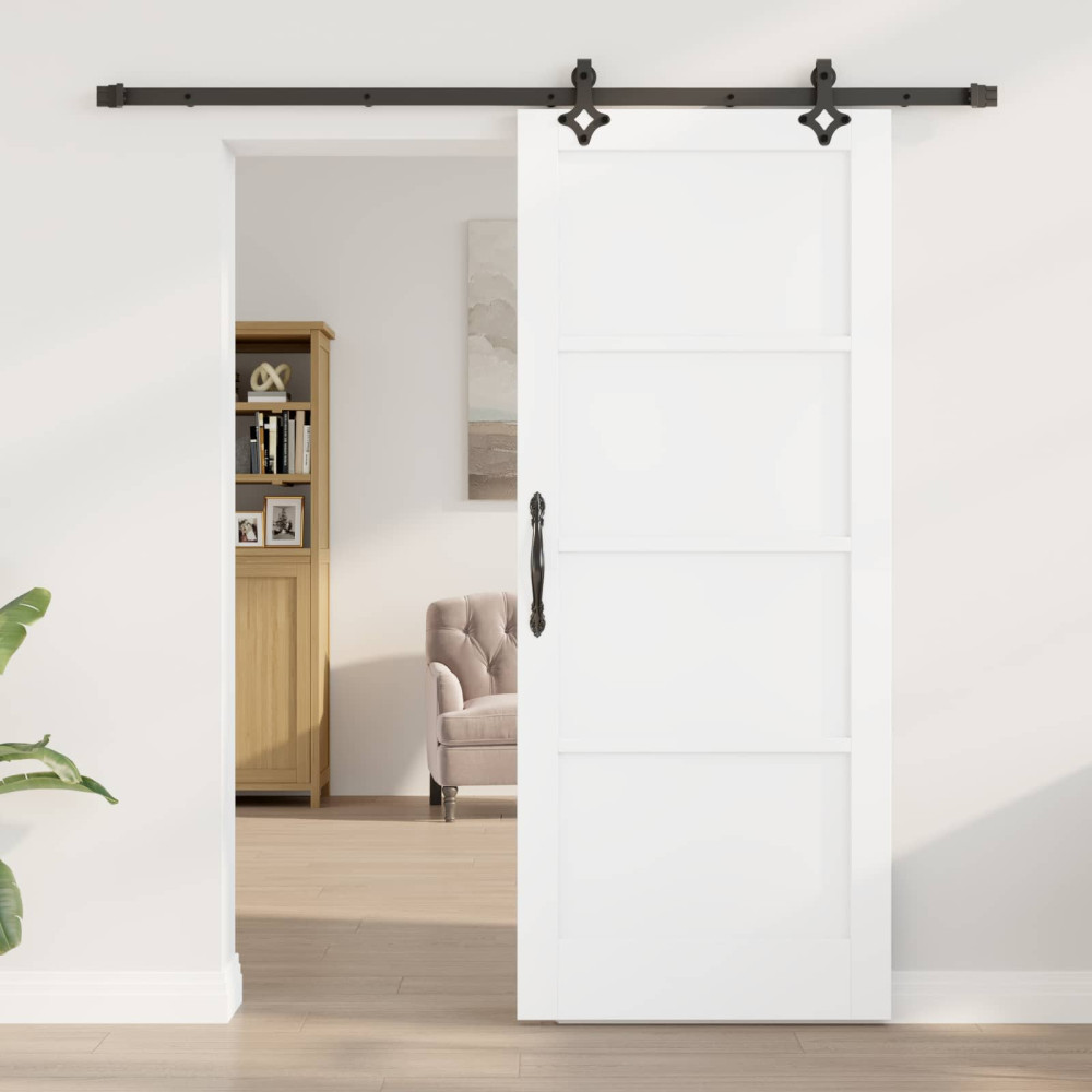 Produktbild för Skjutdörr Vit och svart 83 x 202 cm Massiv furu
