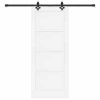 Produktbild för Skjutdörr Vit och svart 83 x 202 cm Massiv furu