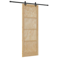 Produktbild för Skjutdörr Naturlig och svart 83 x 232 cm Massiv furu