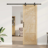 Produktbild för Skjutdörr Naturlig och svart 83 x 232 cm Massiv furu