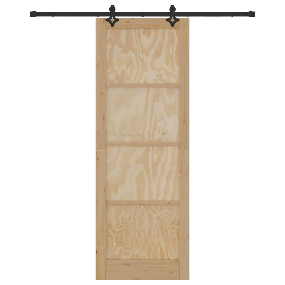 Produktbild för Skjutdörr Naturlig och svart 83 x 232 cm Massiv furu