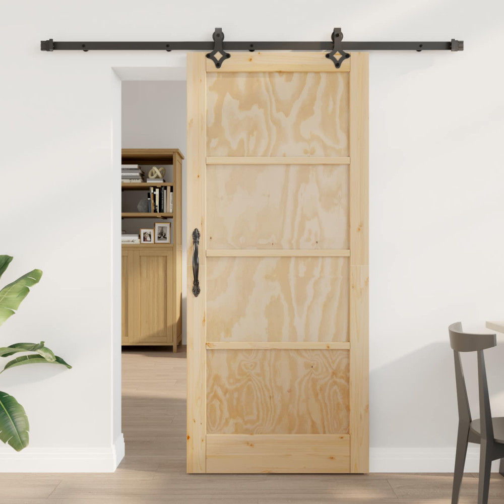 Produktbild för Skjutdörr Naturlig och svart 86 x 198,5 cm Massiv furu
