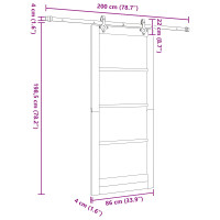 Produktbild för Skjutdörr Naturlig och svart 86 x 198,5 cm Massiv furu