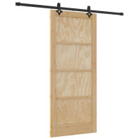 Produktbild för Skjutdörr Naturlig och svart 86 x 198,5 cm Massiv furu
