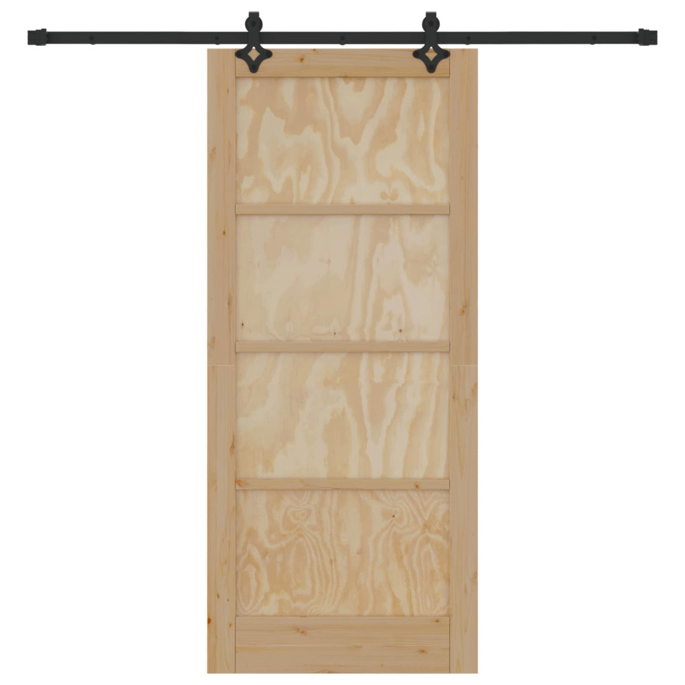 Produktbild för Skjutdörr Naturlig och svart 86 x 198,5 cm Massiv furu