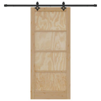 Produktbild för Skjutdörr Naturlig och svart 86 x 198,5 cm Massiv furu
