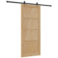 Produktbild för Skjutdörr Naturlig och svart 86 x 198,5 cm Massiv furu