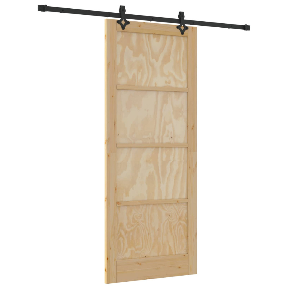 Produktbild för Skjutdörr Naturlig och svart 86 x 211 cm Massiv furu