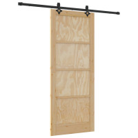 Produktbild för Skjutdörr Naturlig och svart 86 x 211 cm Massiv furu