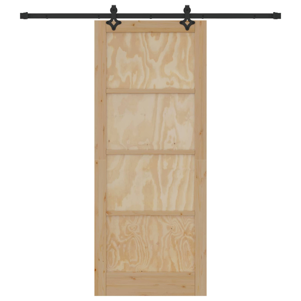 Produktbild för Skjutdörr Naturlig och svart 86 x 211 cm Massiv furu
