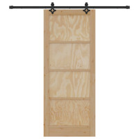 Produktbild för Skjutdörr Naturlig och svart 86 x 211 cm Massiv furu