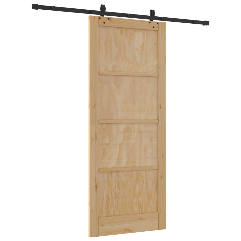 Produktbild för Skjutdörr Naturlig och svart 86 x 211 cm Massiv furu