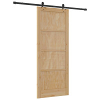 Produktbild för Skjutdörr Naturlig och svart 86 x 211 cm Massiv furu