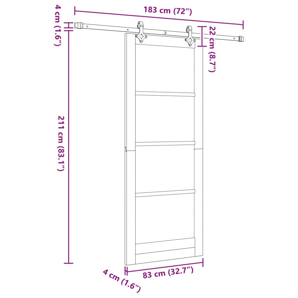 Produktbild för Skjutdörr Naturlig och vit 83 x 232 cm Massiv furu