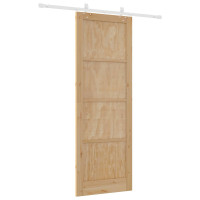 Produktbild för Skjutdörr Naturlig och vit 83 x 232 cm Massiv furu