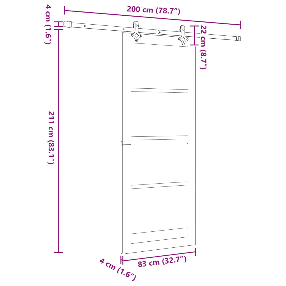 Produktbild för Skjutdörr Naturlig och vit 83 x 232 cm Massiv furu