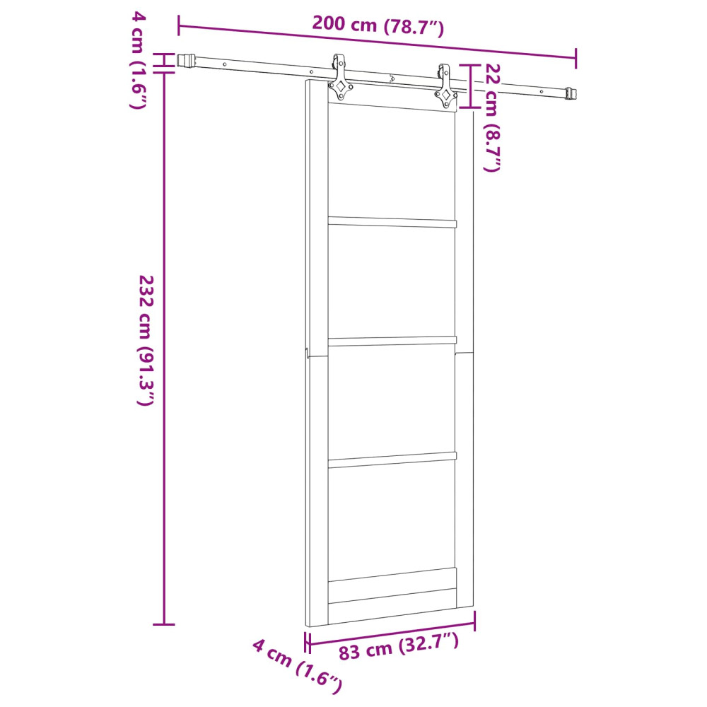 Produktbild för Skjutdörr Vit 83 x 232 cm Massiv furu