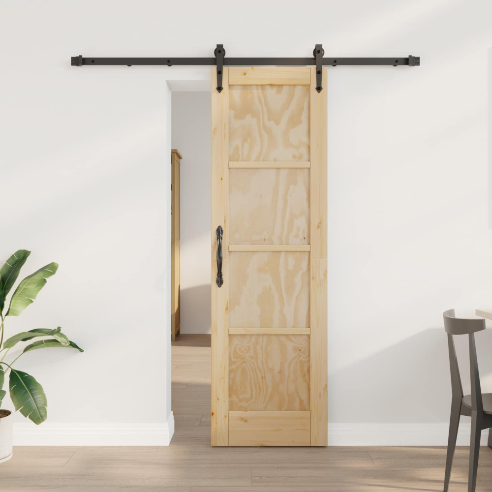 Produktbild för Skjutdörr ORKDAL Naturlig och svart 61 x 198,5 cm Massiv furu