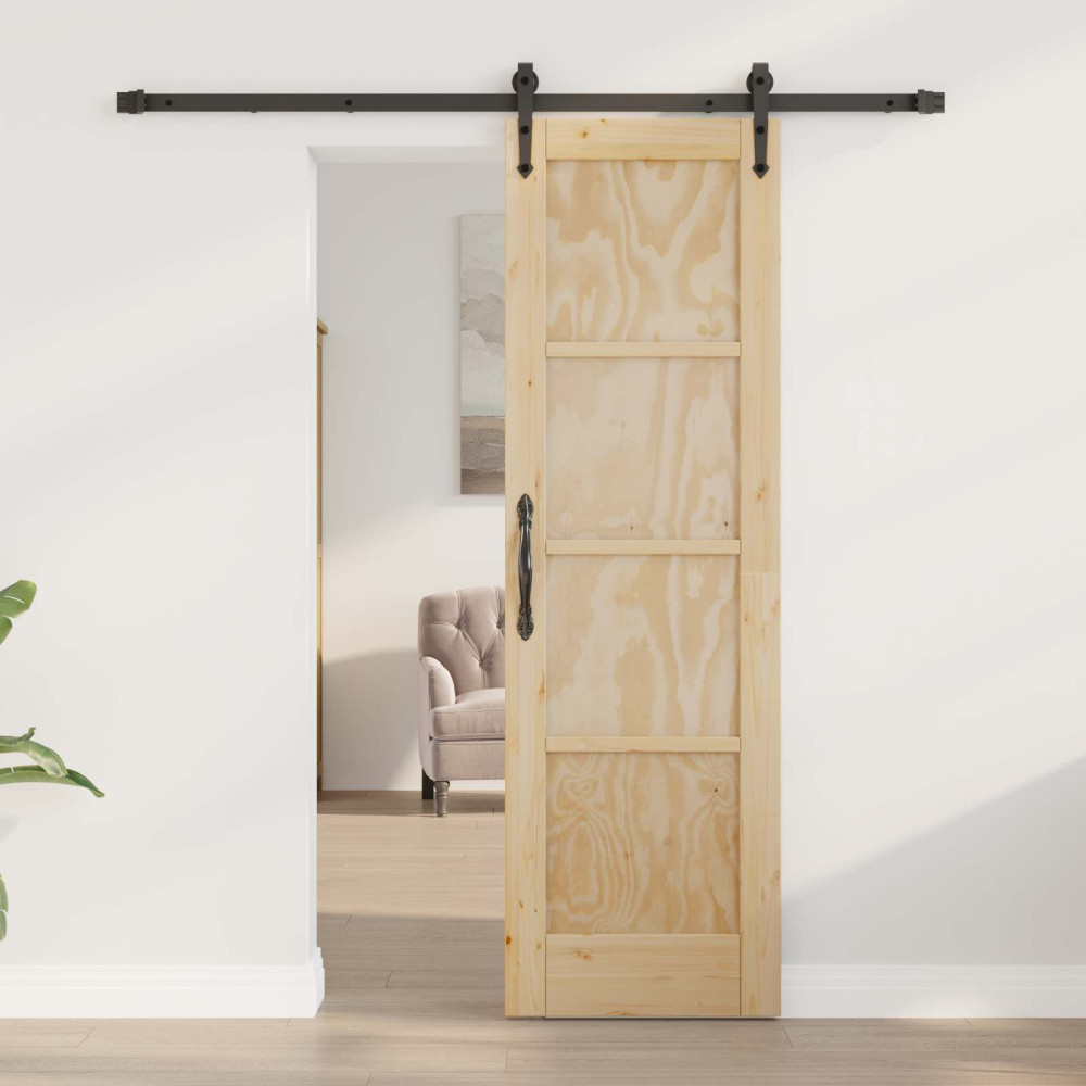 Produktbild för Skjutdörr ORKDAL Naturlig och svart 61 x 198,5 cm Massiv furu