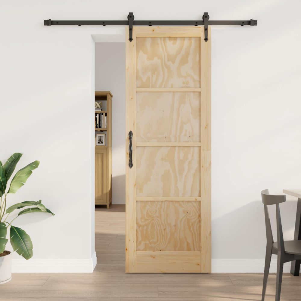 Produktbild för Skjutdörr ORKDAL Naturlig och svart 73,5 x 211 cm Massiv furu