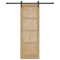 Produktbild för Skjutdörr ORKDAL Naturlig och svart 73,5 x 211 cm Massiv furu